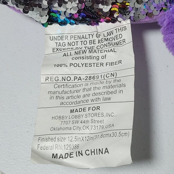 Hobby Lobby Owl 14 inch Plush Pillow Reversible Sequins Purple Stuffed Animal - Picture 5 of 6